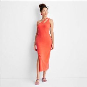 NWT Women’s One Shoulder Cut Out Bodycon Midi Knit Dress